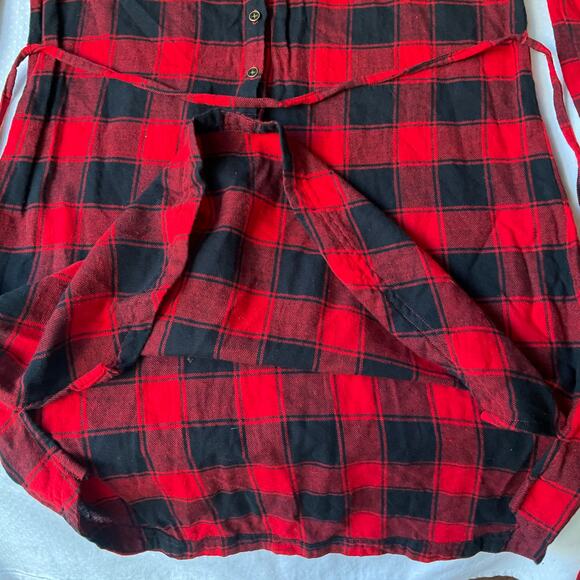 Merona Women’s Shirt Dress size L Long Sleeve Button Up Collar Plaid Red Black - Picture 8 of 9